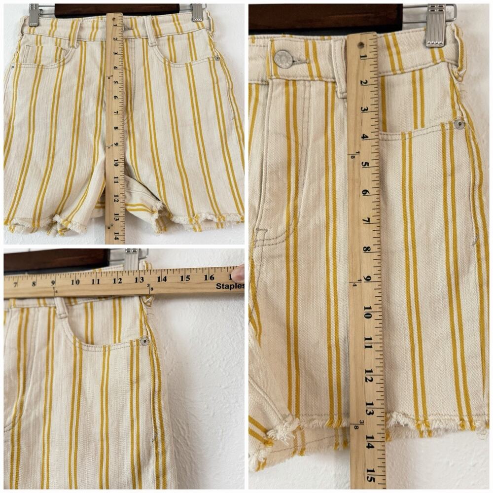 Pilcro Anthropologie Striped Denim Shorts Size 26 Raw Hem Yellow Cream - Picture 5 of 8